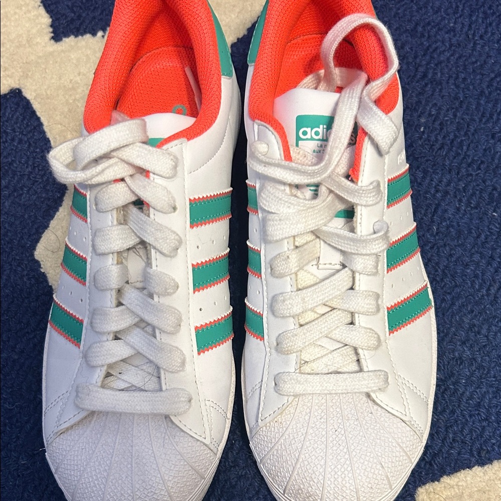 Adidas White Sneakers with Green and Red Stripes